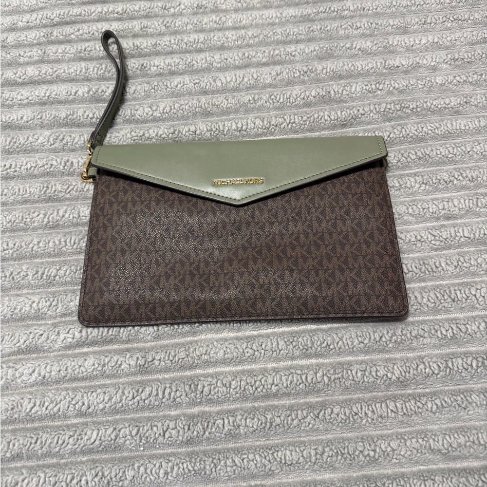 Michael Kors Brown and Olive Large Wristlet